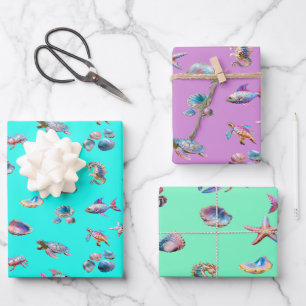 Leuk kleurrijk kustleven Zee nautisch Inpakpapier Vel
