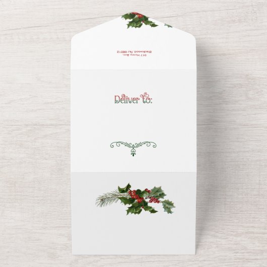 Leuk kleurrijk Merry Christmas Holly Script All In One Uitnodiging (Buitenkant)