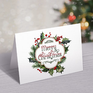 Leuk kleurrijk Merry Christmas Holly Script Feestdagen Kaart