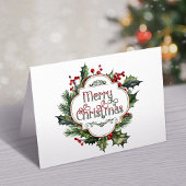 Leuk kleurrijk Merry Christmas Holly Script Feestdagen Kaart