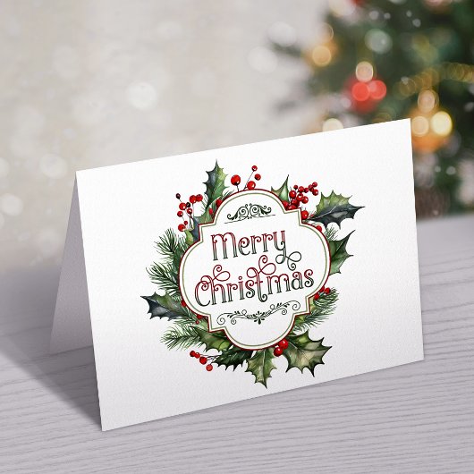 Leuk kleurrijk Merry Christmas Holly Script Feestdagen Kaart