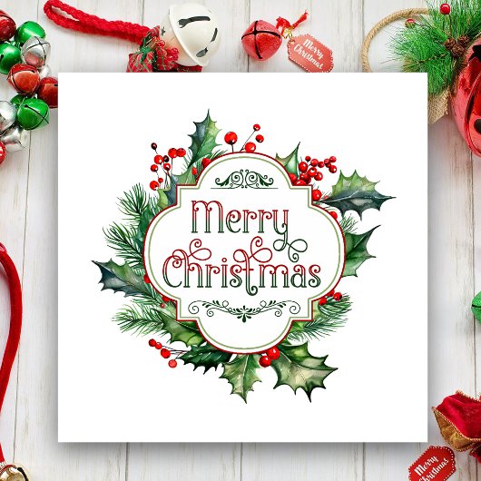 Leuk kleurrijk Merry Christmas Holly Script Feestdagenkaart