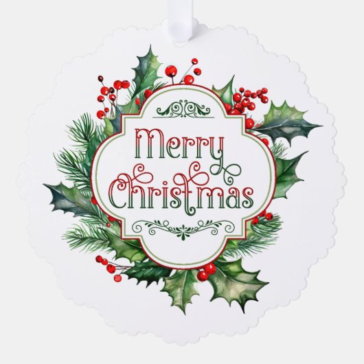 Leuk kleurrijk Merry Christmas Holly Script Ornament Kaart (Voorkant)