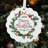 Leuk kleurrijk Merry Christmas Holly Script Ornament Kaart