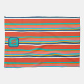 Leuk kleurrijk Monogram Initiaal Gestreept Theedoek (Horizontaal)