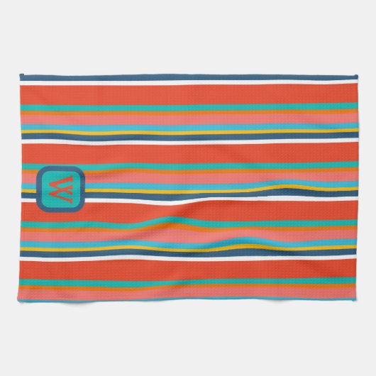 Leuk kleurrijk Monogram Initiaal Gestreept Theedoek (Horizontaal)
