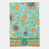 Leuk kleurrijk Monogram Initiaal Gestreepte Bloeme Theedoek (Verticaal)