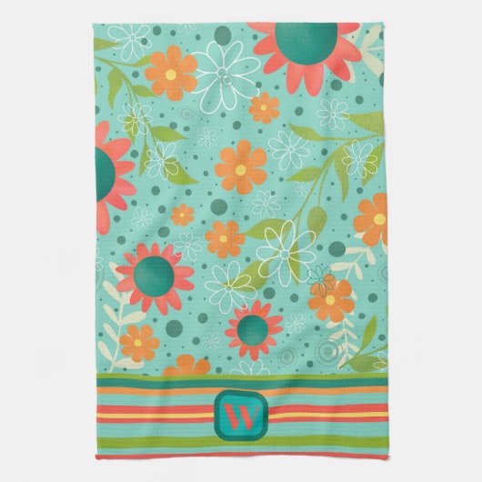 Leuk kleurrijk Monogram Initiaal Gestreepte Bloeme Theedoek (Verticaal)