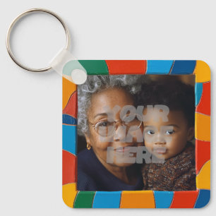 Leuk Kleurrijk Mozaïek Randpatroon voor je Foto's Sleutelhanger