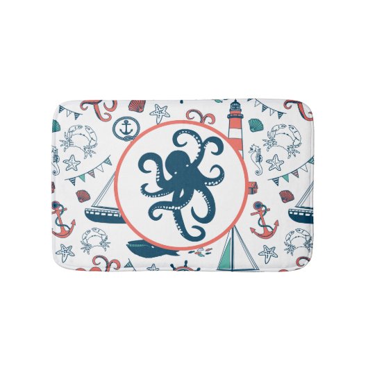 Leuk kleurrijk nautisch & marien levenspatroon badmat (Voorkant)