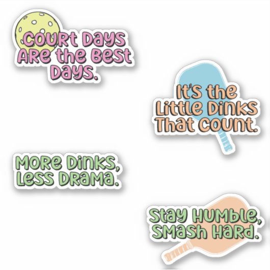 Leuk kleurrijk Pickleball speler Sticker Pack (Voorkant)