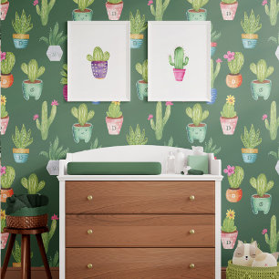Leuk Kleurrijk Potted Cactus Planten Custom Monogr Behang