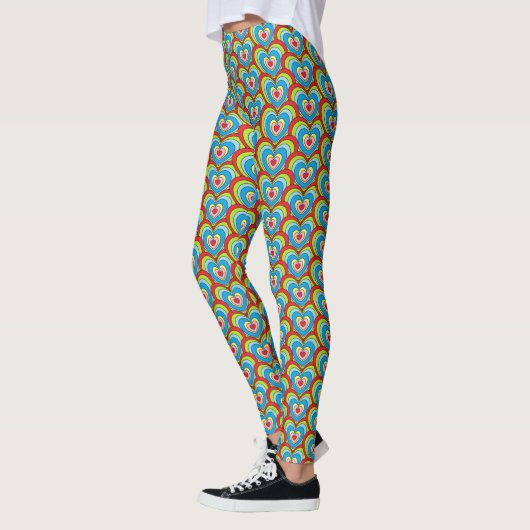 Leuk kleurrijk regenboog harten patroon leggings (Links)