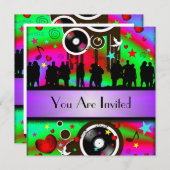 Leuk kleurrijk retro muziekfeest kaart (Voorkant / Achterkant)