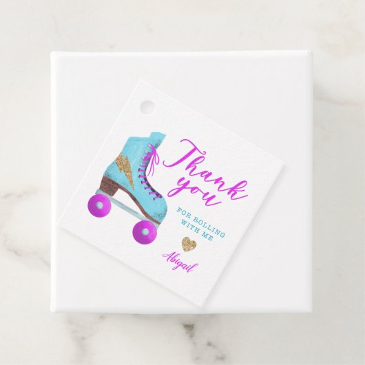 Leuk kleurrijk rolschaatsen verjaardagsfeest bedankjes labels (In situ)