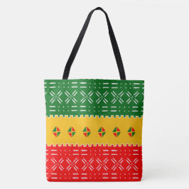 Leuk kleurrijk rood goud en groen stampatroon tote bag