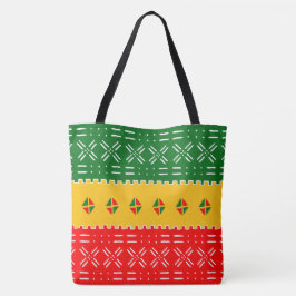 Leuk kleurrijk rood goud en groen stampatroon tote bag