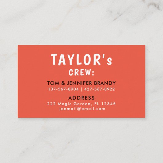 Leuk Kleurrijk Rood Playdate Kind Modern Script Visitekaartje (Achterkant)