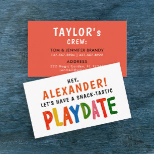 Leuk Kleurrijk Rood Playdate Kind Modern Script Visitekaartje