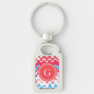 Leuk kleurrijk rozerood abstract patroonmonogram sleutelhanger