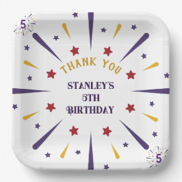 Leuk kleurrijk ster verjaardagsfeestje dank je papieren bordje