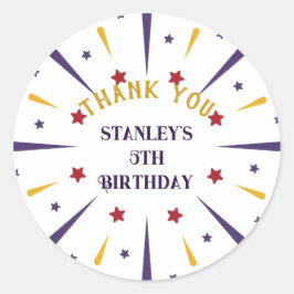 Leuk kleurrijk ster verjaardagsfeestje dank je ronde sticker