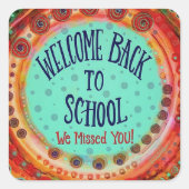 Leuk Kleurrijk Terug naar School Leuk Vierkante Sticker (Voorkant)