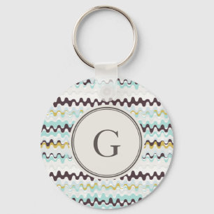 Leuk kleurrijk turkoois abstract patroonmonogram sleutelhanger