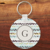 Leuk kleurrijk turkoois abstract patroonmonogram sleutelhanger (Voorkant)