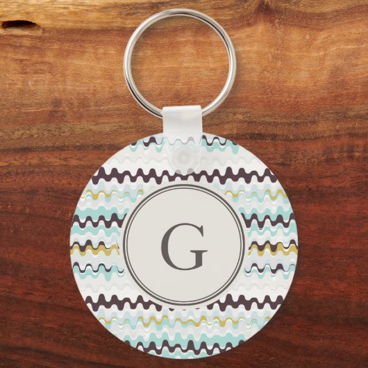 Leuk kleurrijk turkoois abstract patroonmonogram sleutelhanger (Voorkant)