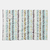 Leuk kleurrijk turkoois abstract patroonmonogram theedoek (Horizontaal)