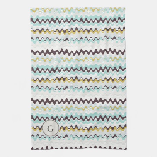 Leuk kleurrijk turkoois abstract patroonmonogram theedoek (Verticaal)