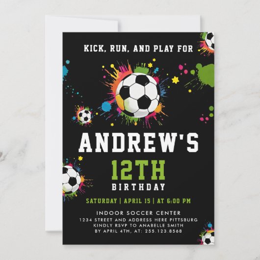 Leuk kleurrijk Voetbal Verjaardagsfeest Zwart Spor Kaart (Voorkant)