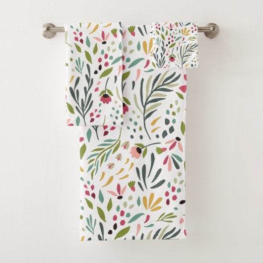 Leuk Kleurrijk Wilde Bloemen & Bladpatroon Bad Handdoek (Insitu)