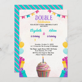  & Leuk Kleurrijke Kinder Dubbele Verjaardag Kaart