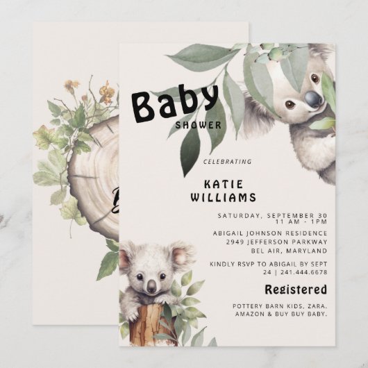 Leuk Koala Beer Beige Oh Boy! Baby Shower Kaart (Voorkant / Achterkant)