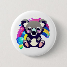 Leuk Koala Beer en Regenboog Ronde Button 5,7 Cm