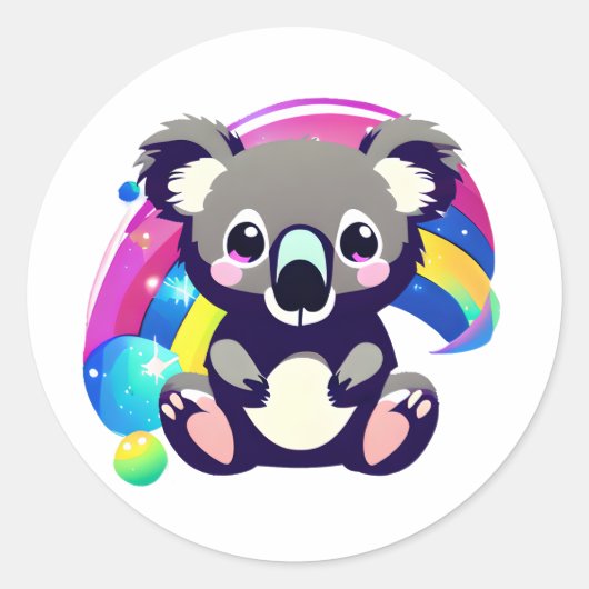 Leuk Koala Beer en Regenboog Ronde Sticker (Voorkant)