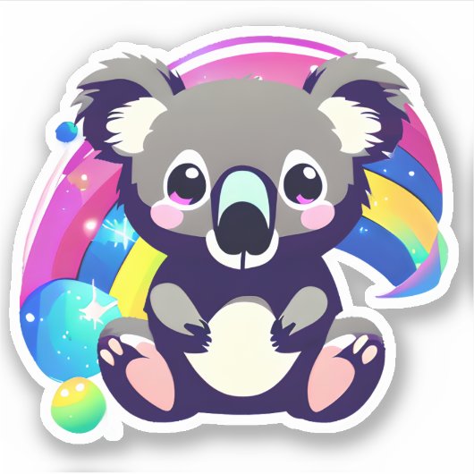Leuk Koala Beer en Regenboog Sticker (Voorkant)