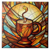 Leuk koffiehuis keuken faux gebrandschilderd glas tegeltje (Voorkant)