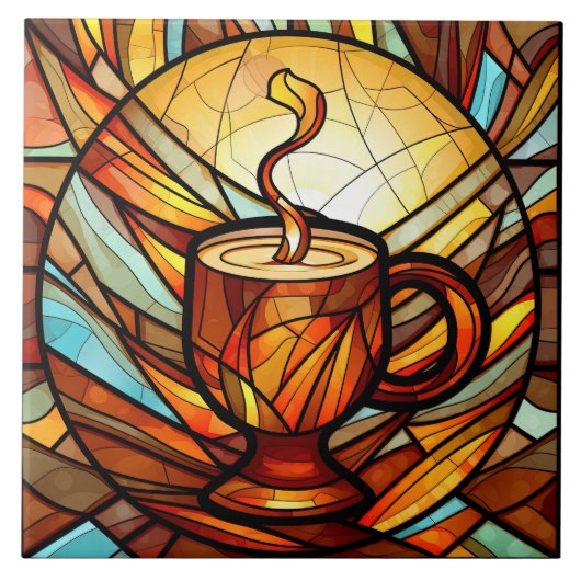 Leuk koffiehuis keuken faux gebrandschilderd glas tegeltje (Voorkant)