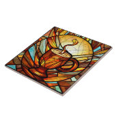 Leuk koffiehuis keuken faux gebrandschilderd glas tegeltje (Zijkant)