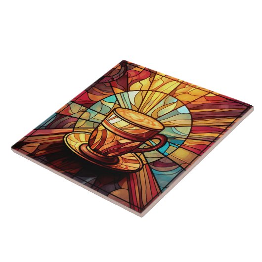 Leuk koffiehuis keuken faux gebrandschilderd glas tegeltje (Zijkant)