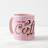 leuk koffietje voor roze gingham mok (Voorkant links)