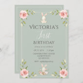 Leuk konijn 1e Sage Verjaardagsfeest Kaart (Voorkant / Achterkant)