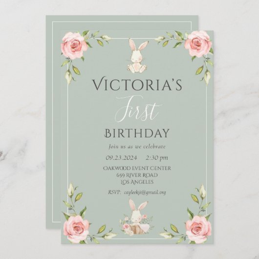 Leuk konijn 1e Sage Verjaardagsfeest Kaart (Voorkant / Achterkant)