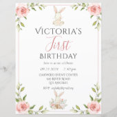 Leuk konijn 1e verjaardag budget uitnodiging (Voorkant)