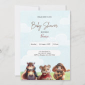 Leuk Konijn Eekhoorn Muis Blauw Baby shower Kaart (Voorkant)