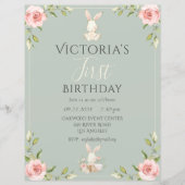 Leuk konijn eerste verjaardag groene budget uitnod (Voorkant)