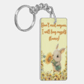 Leuk konijn Holding Zonnebloem | Acryl Sleutelhang Sleutelhanger (Voorkant Links)